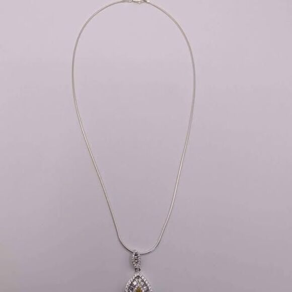 Vintage Tear Drop Yellow CZ Stone Sterling Silver 16 Inch Italy Necklace - Picture 3 of 4